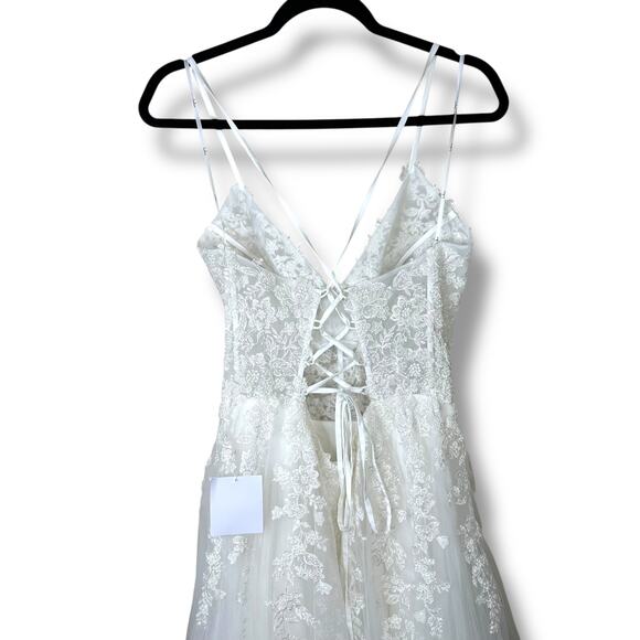 Lulus Bridal NWT Glorious Luxury White Sheer Tulle Embroidered Beaded Maxi Gown - Picture 8 of 10